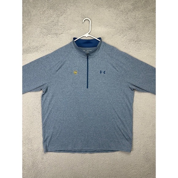 Under Armour Shirt Men 3XL HeatGear Blue Quarter Zip Pullover Raglan Long Sleeve